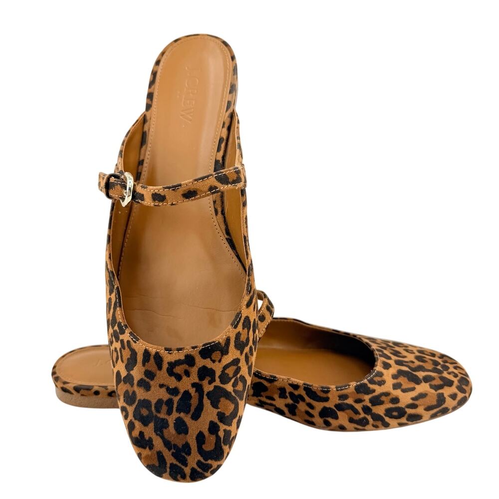 J.Crew Factory Leopard Print Mary Jane Mules Buckled Front Strap Slip On Size 10
